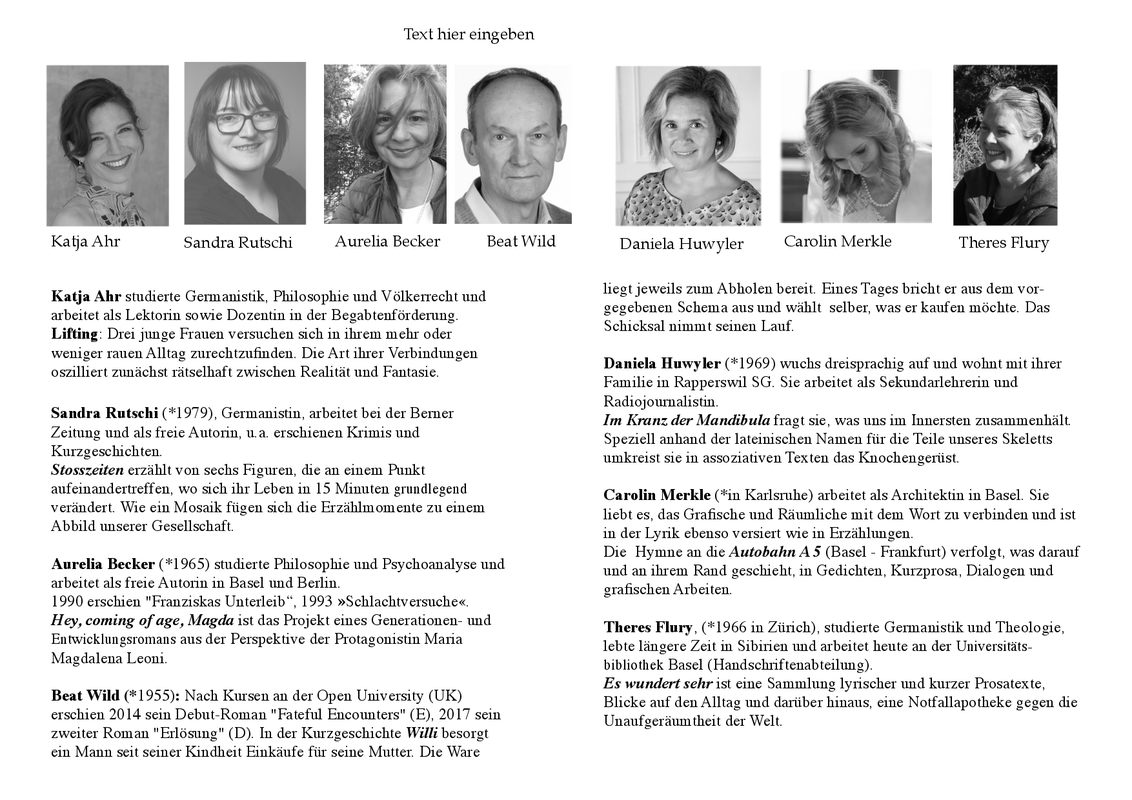Katja Ahr, Aurelia Becker, Theres Flury, Daniela Huwyler, Carolin Merkle, Sandra Rutschi, Beat