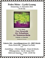 Pedro Meier – Lyrik-Lesung – Donnerstag, 15. Dezember 2022 – 19.30 Uhr – Galerie 16b – Ausstellungsstrasse 16, 8005 Zürich